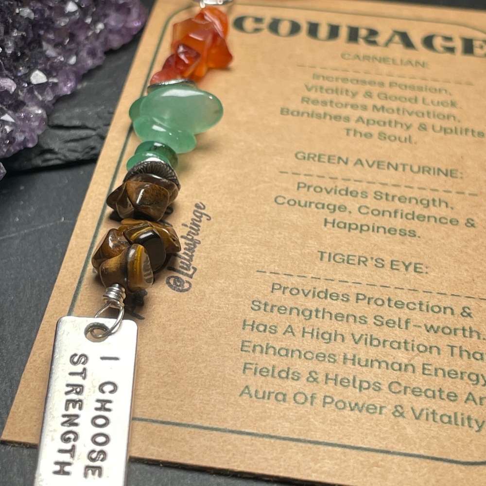 Courage Crystal Gemstone Keychain with Inspirational Silver Toned Charm - Picture 2 of 7